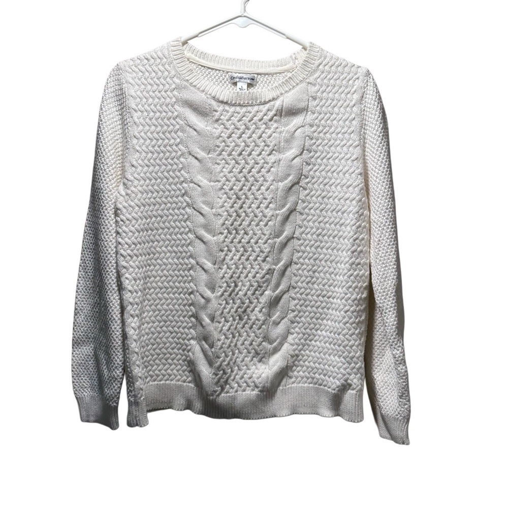 Croft & Barrow 100% Cotton White Crew Neck Knit Sweater Thick Cozy Warm EUC - Picture 3 of 15